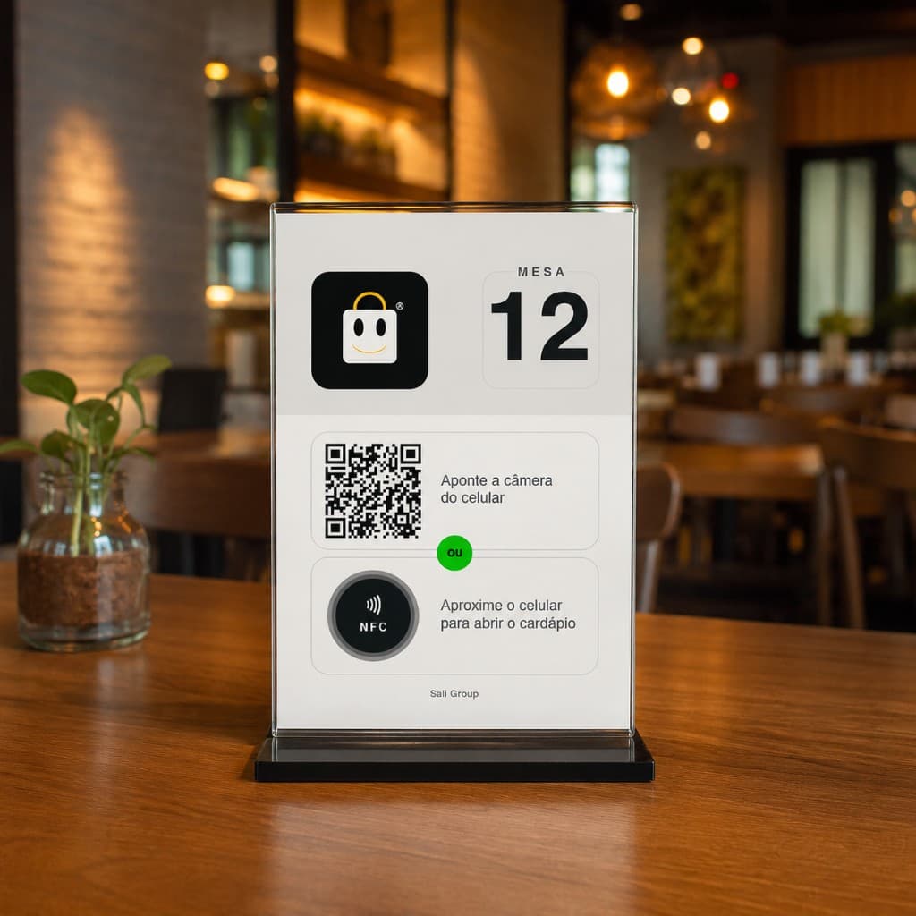 Placa de mesa JAPEDE com QR Code e NFC